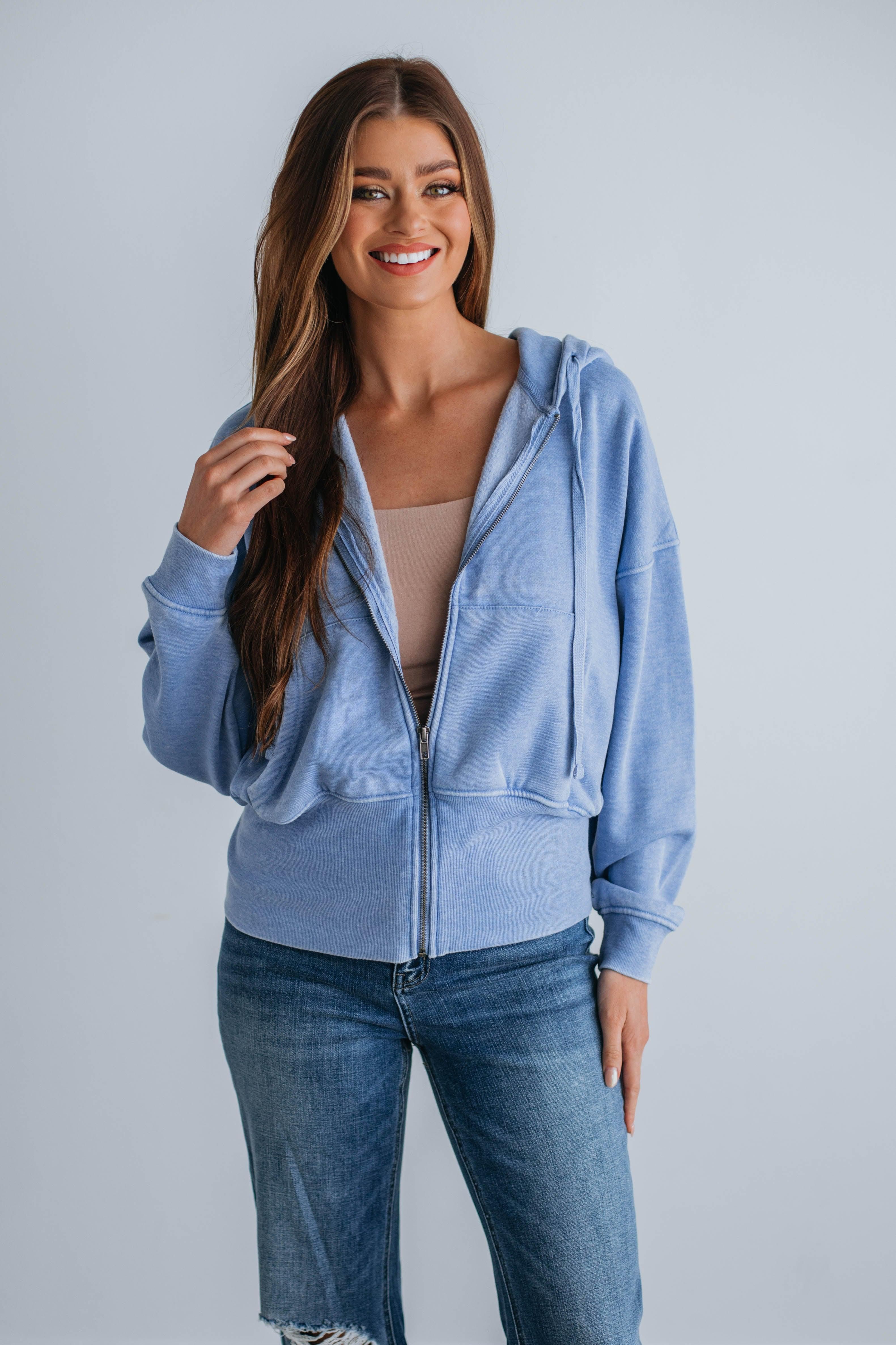 Maxwell Washed Zip-Up Hoodie - Cornflower Blue | Parallel