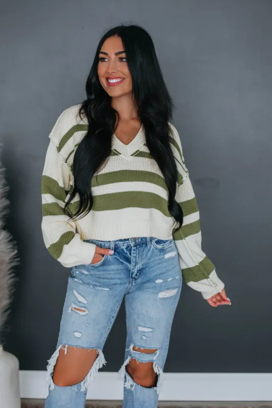 Maylee Striped Sweater - Olive Mix sold by Wild Oak Boutique