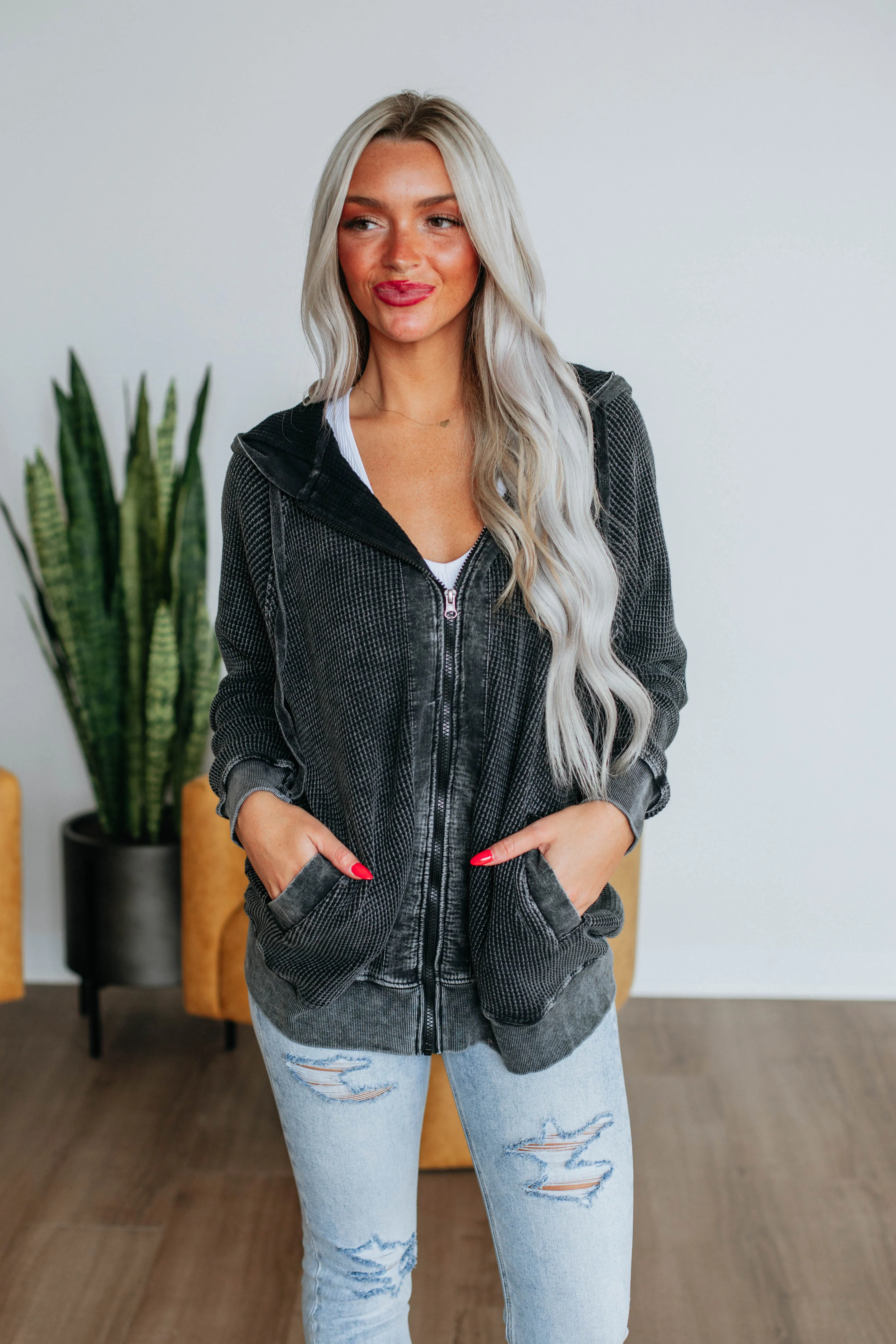 Leya Zip-Up Jacket - Vintage Black sold by Wild Oak Boutique