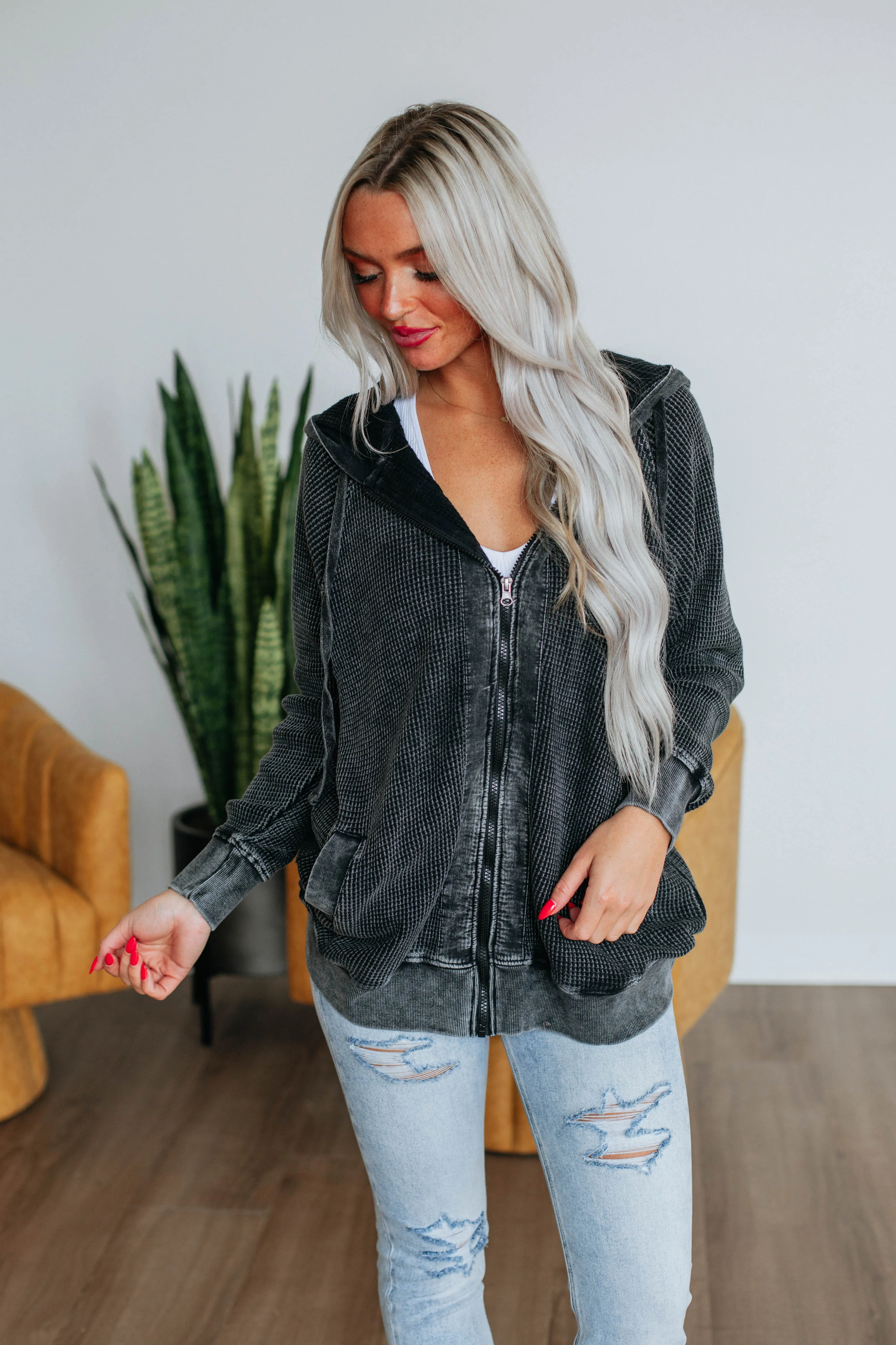 Leya Zip-Up Jacket - Vintage Black sold by Wild Oak Boutique product image thumbnail 3