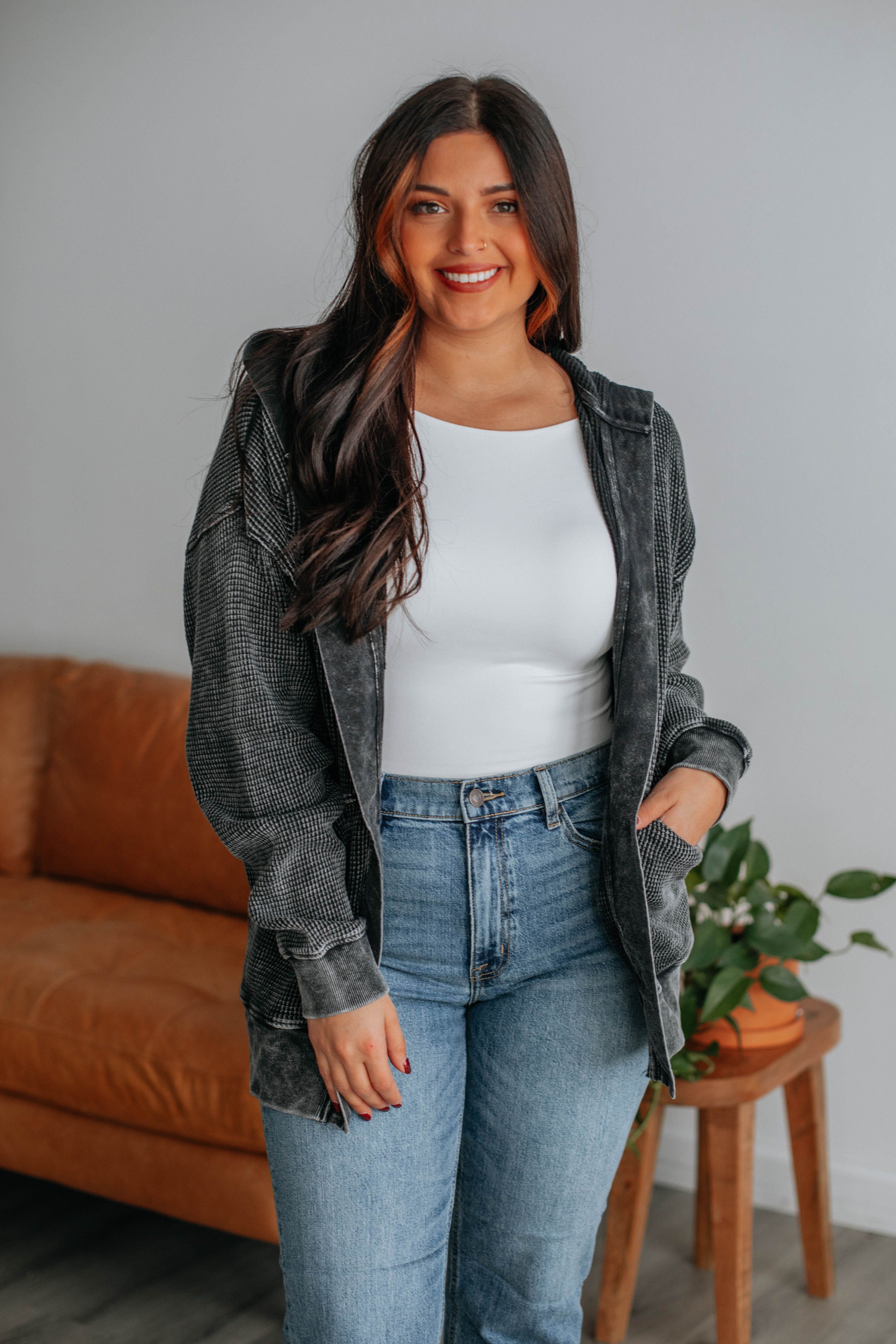 Chloe Waffle Knit Cardigan - Vintage Black sold by Wild Oak Boutique product image thumbnail 5