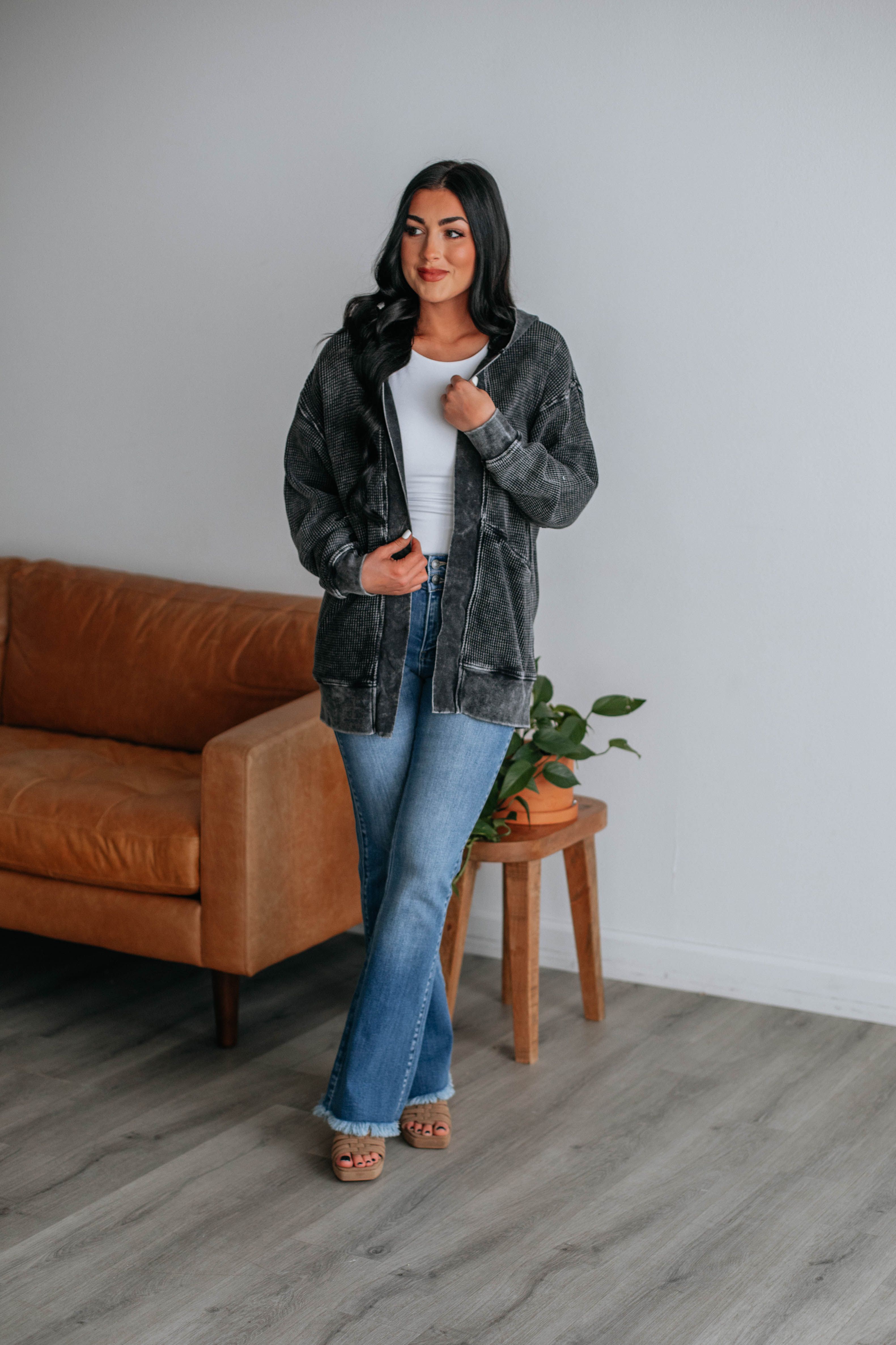 Chloe Waffle Knit Cardigan - Vintage Black sold by Wild Oak Boutique product image thumbnail 2