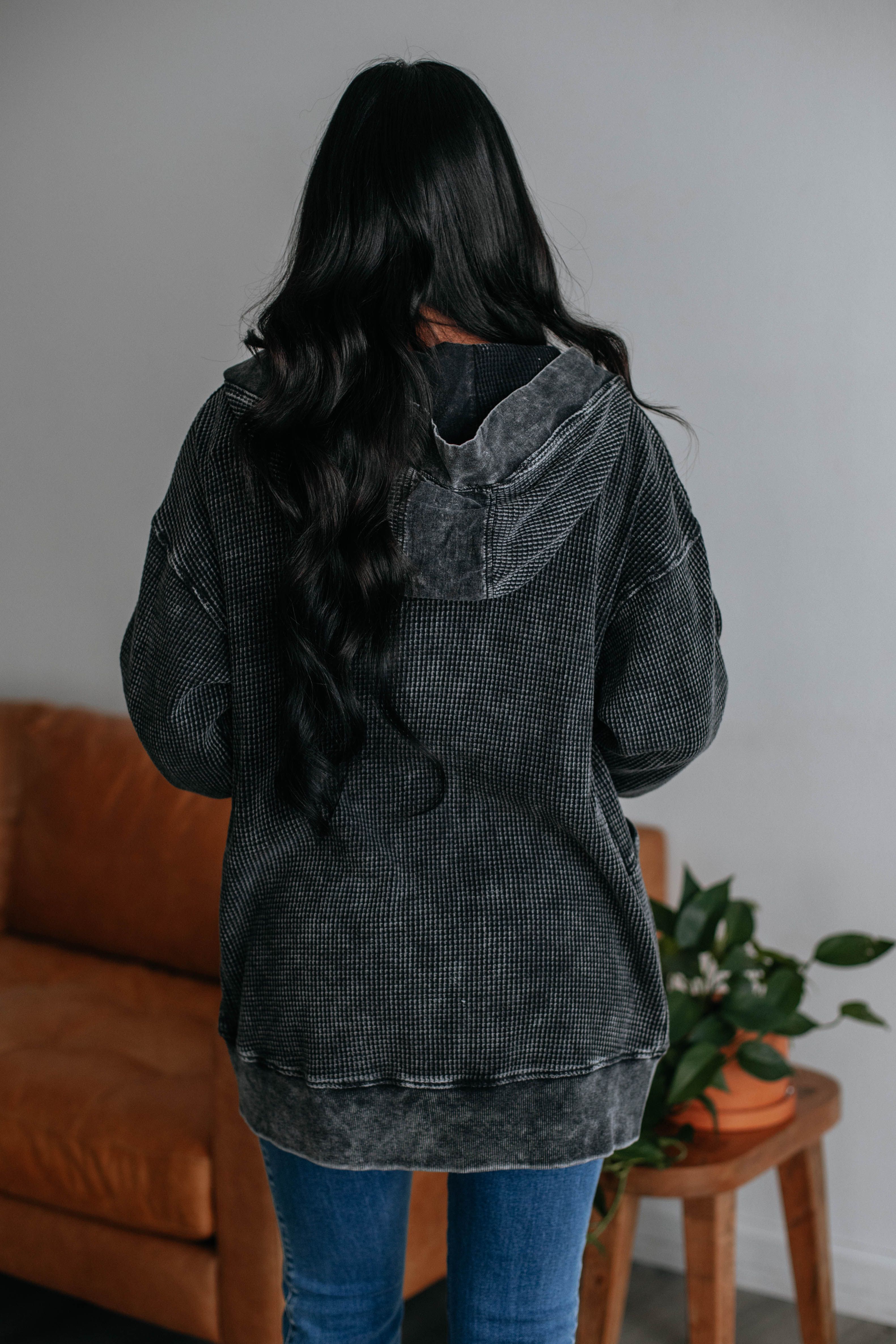 Chloe Waffle Knit Cardigan - Vintage Black sold by Wild Oak Boutique product image thumbnail 4