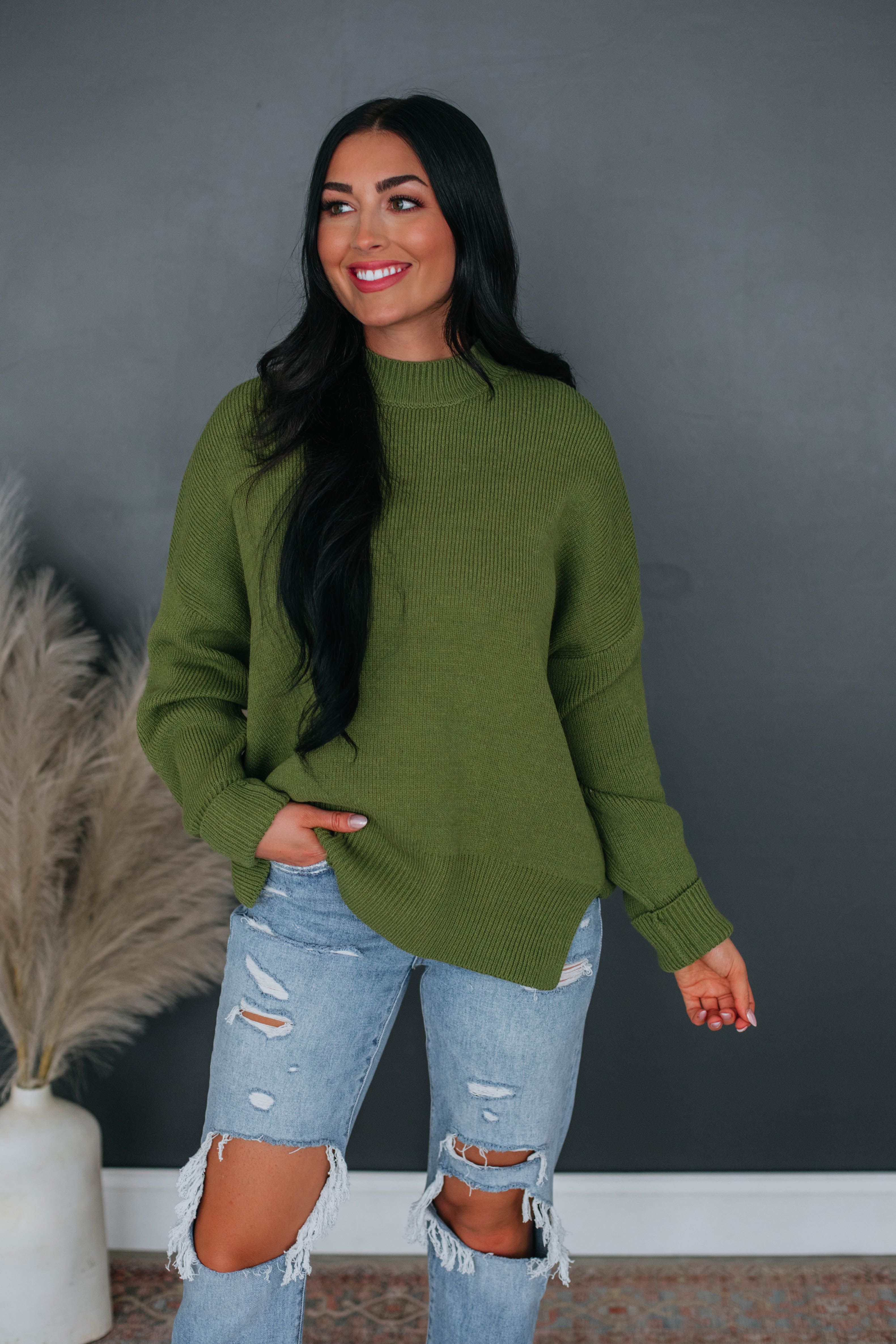 Chelsea Mock Neck Sweater - Olive sold by Wild Oak Boutique