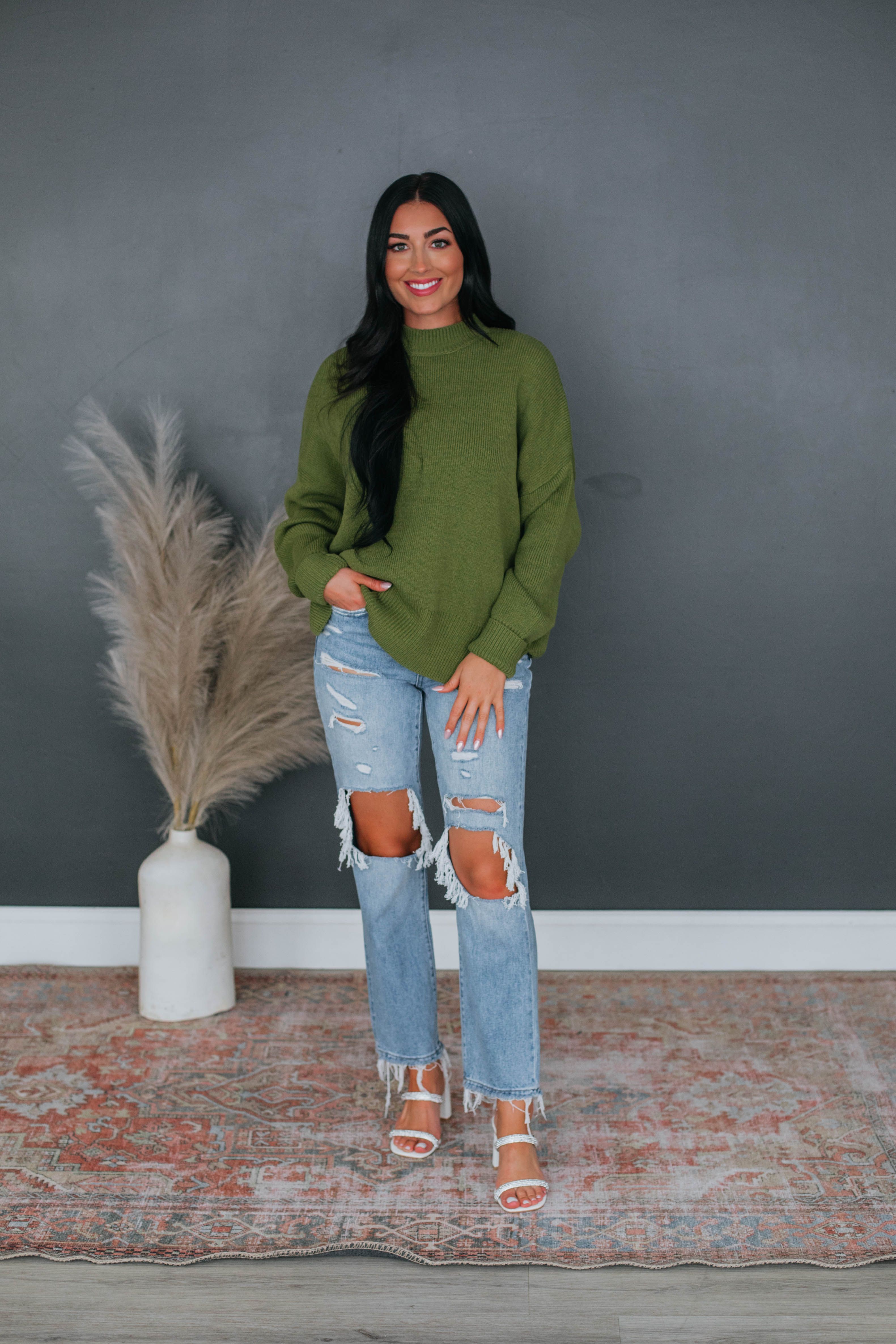 Chelsea Mock Neck Sweater - Olive sold by Wild Oak Boutique product image thumbnail 2