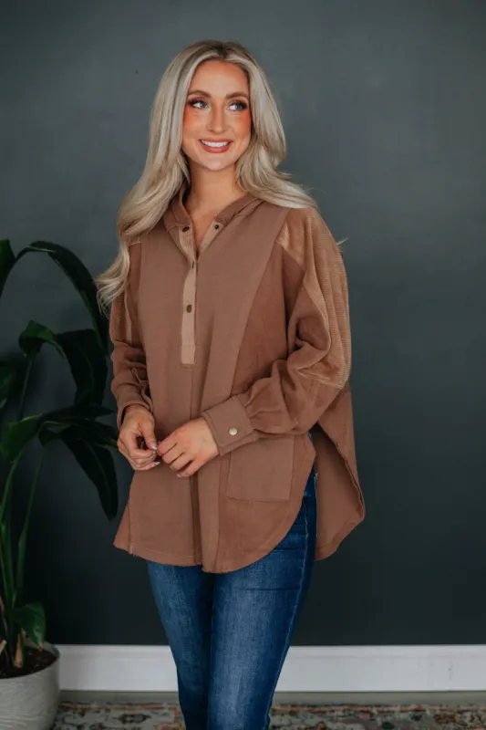 Malia Henley Pullover - Mocha sold by Wild Oak Boutique