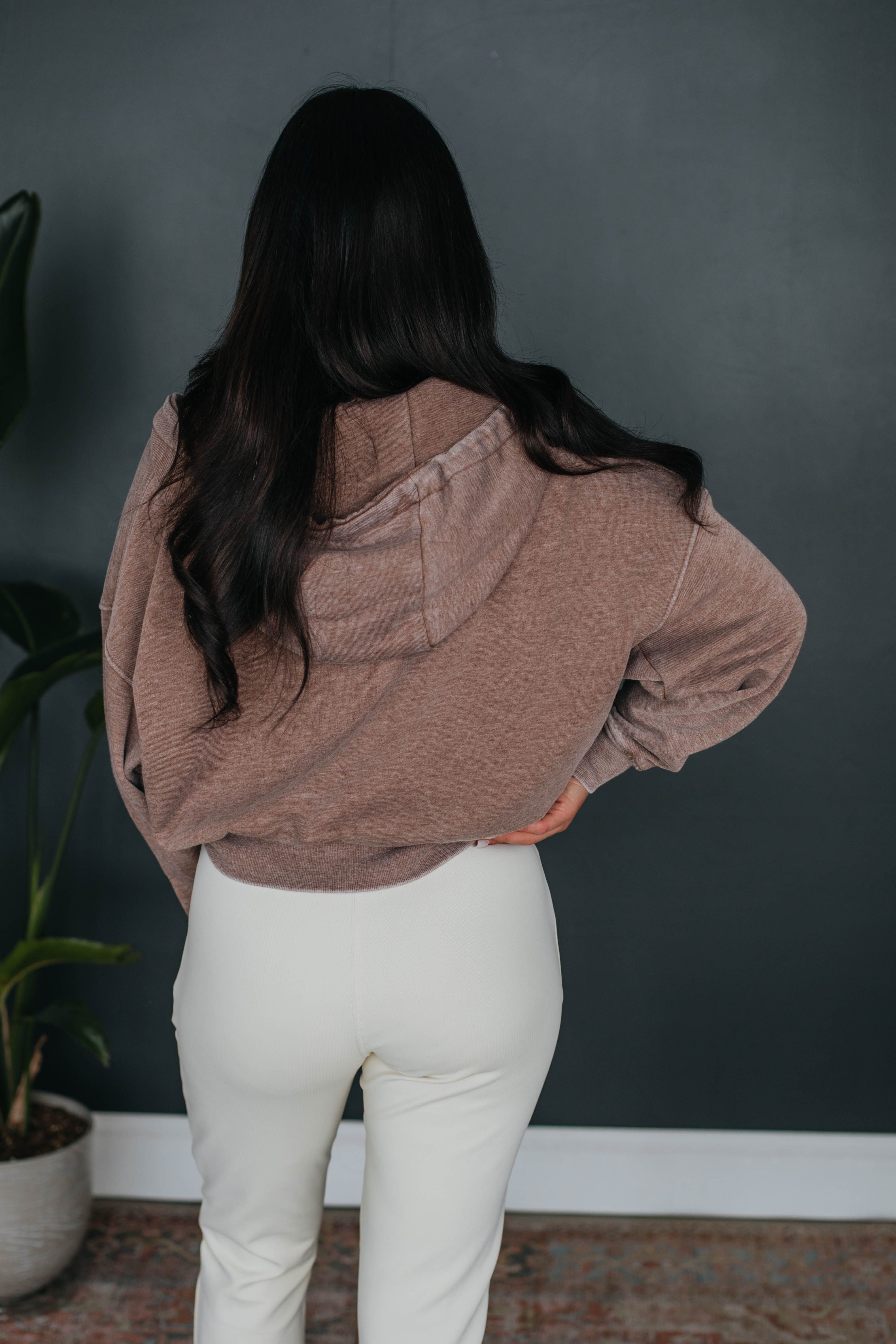 Maxwell Washed Zip-Up Hoodie - Chocolate sold by Wild Oak Boutique product image thumbnail 6