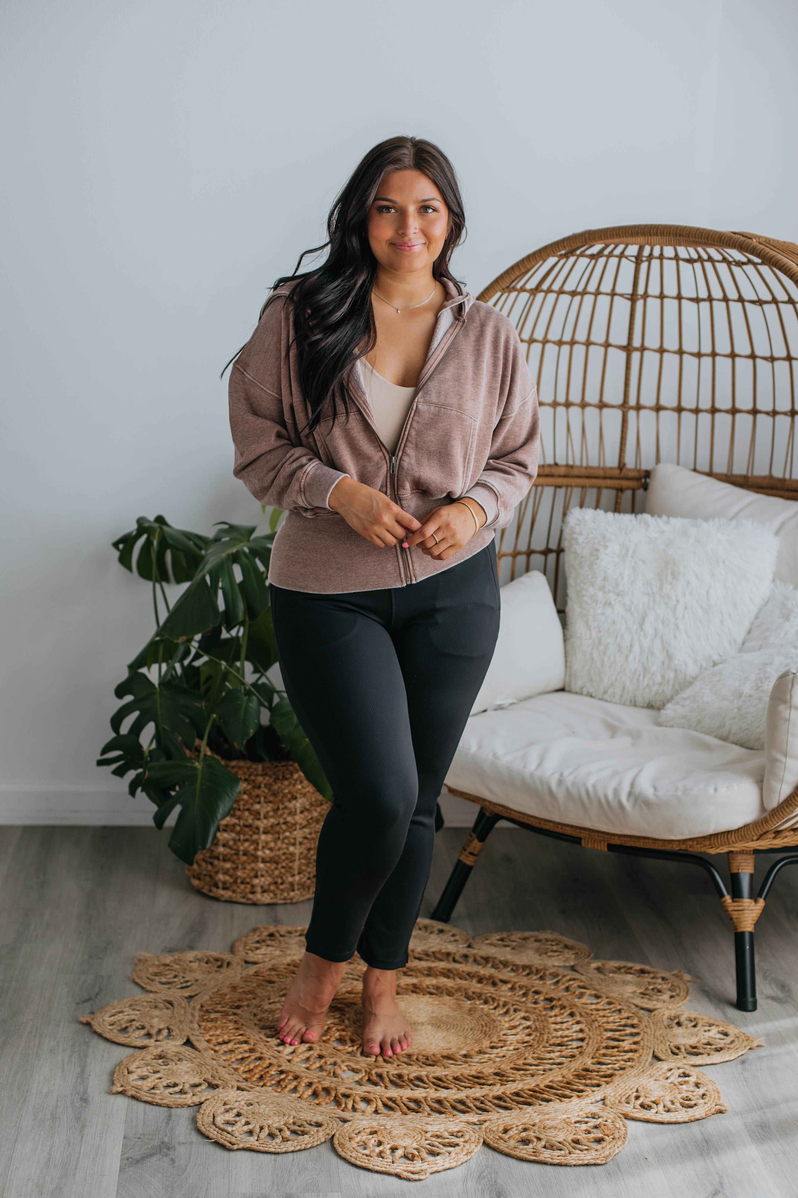 Maxwell Washed Zip-Up Hoodie - Chocolate sold by Wild Oak Boutique product image thumbnail 3