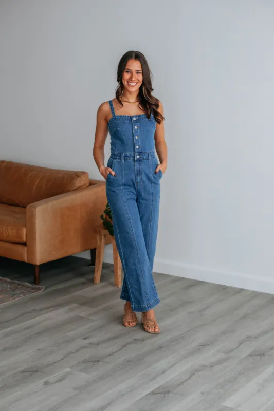 Lexington Denim Jumpsuit sold by Wild Oak Boutique