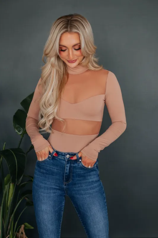 Noella Mock Neck Bodysuit - Nude sold by Wild Oak Boutique