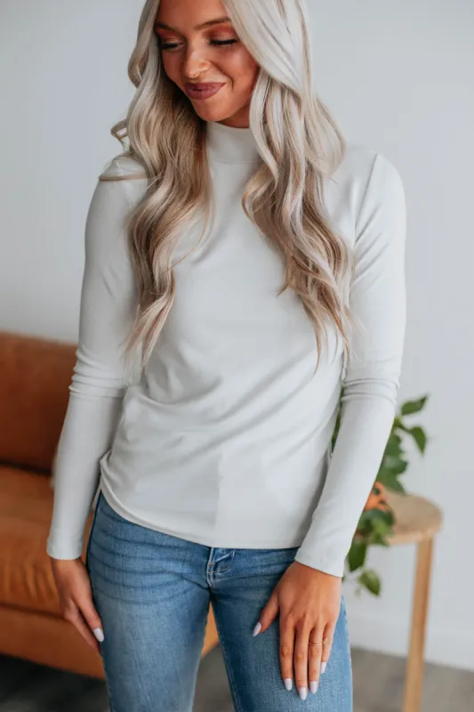 Evelina Mock Neck Top - Fog sold by Wild Oak Boutique