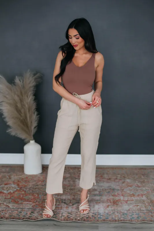 Joni Textured Pants - Taupe sold by Wild Oak Boutique