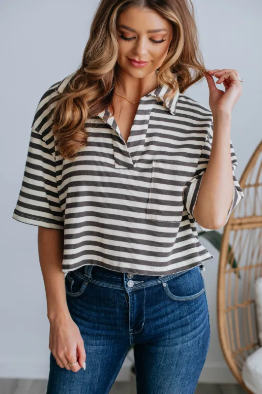 Zane Striped Top - Charcoal Mix sold by Wild Oak Boutique