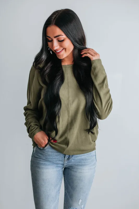 Daphne Brushed Top - Olive sold by Wild Oak Boutique