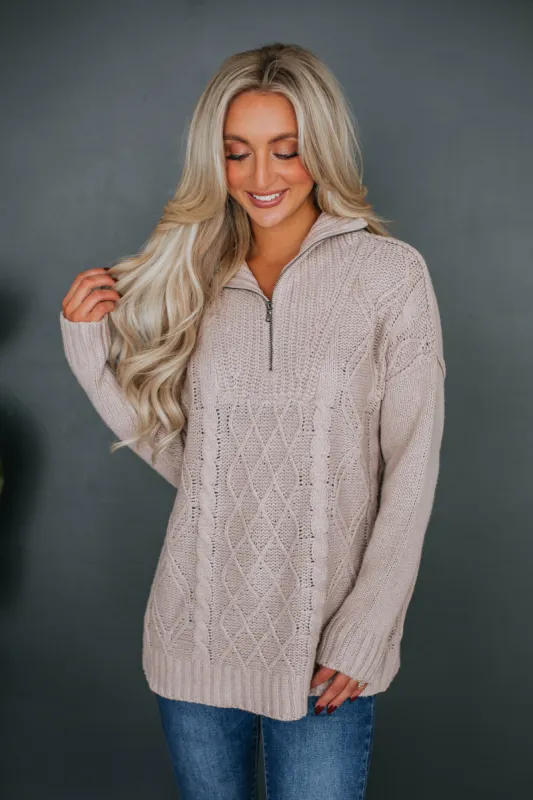 Mona Half-Zip Sweater - Mink sold by Wild Oak Boutique