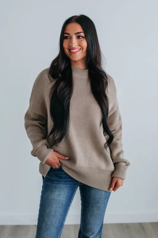 Chelsea Mock Neck Sweater - Latte sold by Wild Oak Boutique