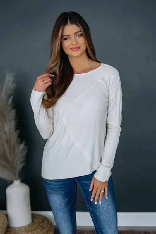 Amy Waffle Knit Top - Cream sold by Wild Oak Boutique