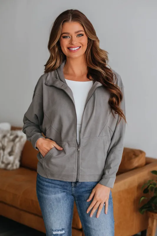 Elma Zip-Up Jacket - Charcoal sold by Wild Oak Boutique