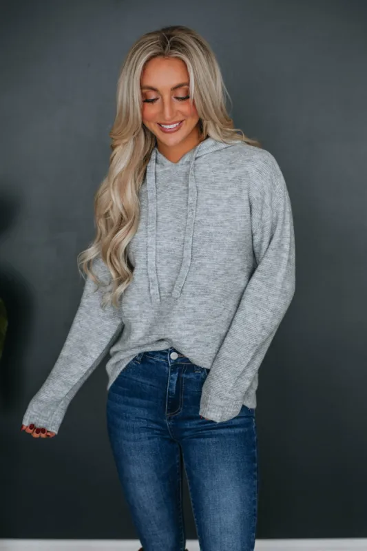 Antoinette Knit Hoodie - Heather Grey sold by Wild Oak Boutique