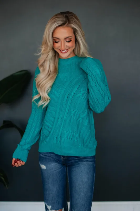 Marza Cable Knit Sweater - Dark Turquoise sold by Wild Oak Boutique