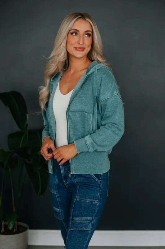 Maxwell Washed Zip-Up Hoodie - Teal sold by Wild Oak Boutique