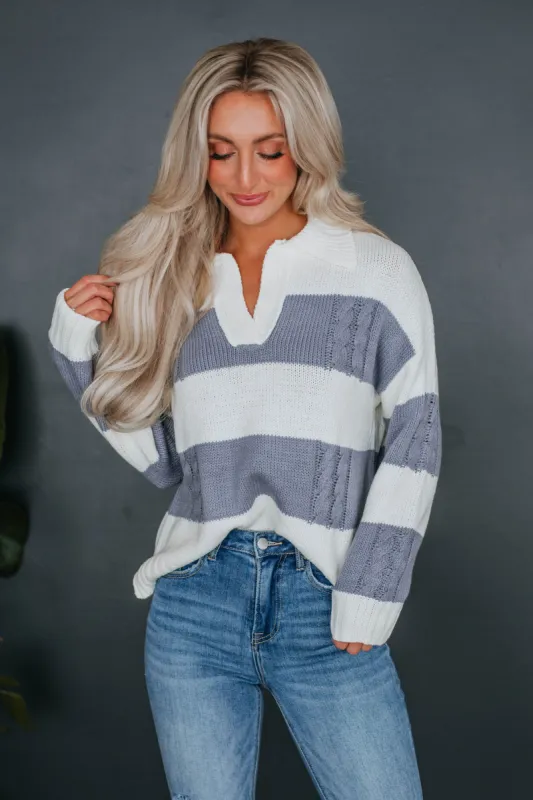 Heather Striped Sweater - Dove sold by Wild Oak Boutique