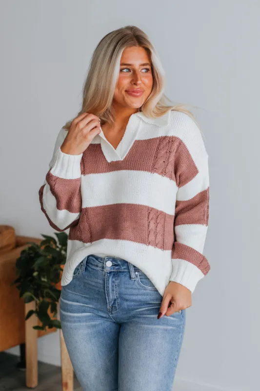 Heather Striped Sweater - Dark Mauve sold by Wild Oak Boutique