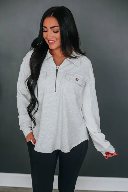 Michelle Pullover - Heather Grey sold by Wild Oak Boutique