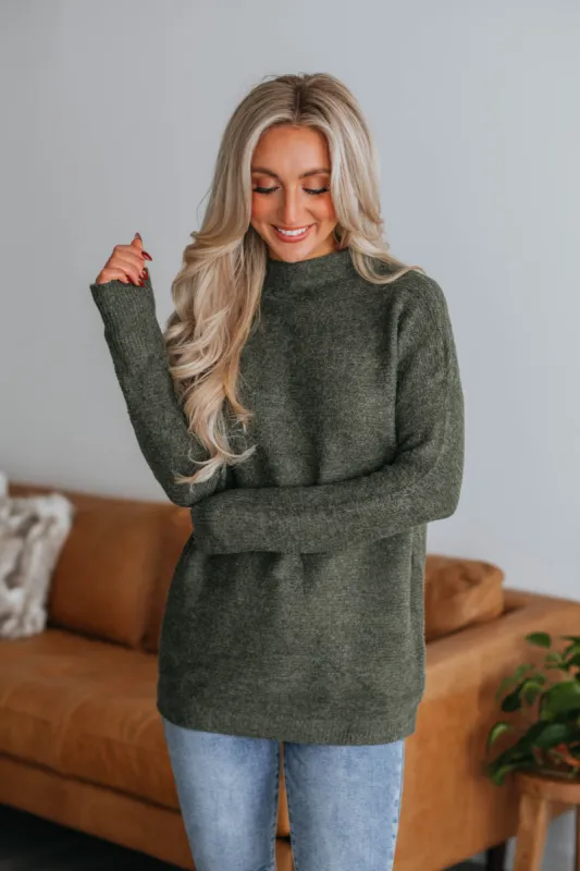 Kai Mock Neck Sweater - Dark Olive made by Wild Oak Boutique