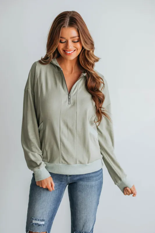 Kyler Lightweight Hoodie - Sage sold by Wild Oak Boutique