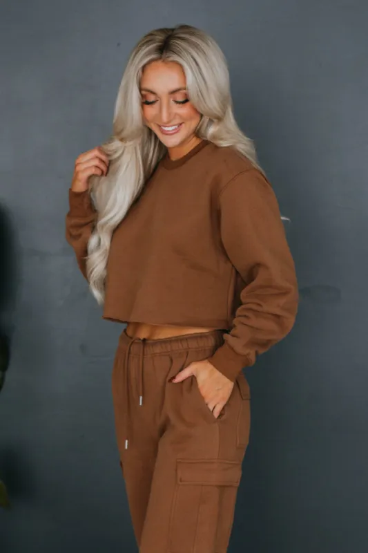 Autumn Cropped Crewneck - Chocolate sold by Wild Oak Boutique
