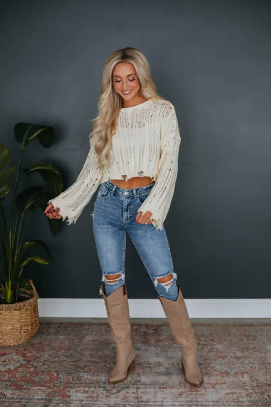 Dasha Cropped Sweater - Cream sold by Wild Oak Boutique