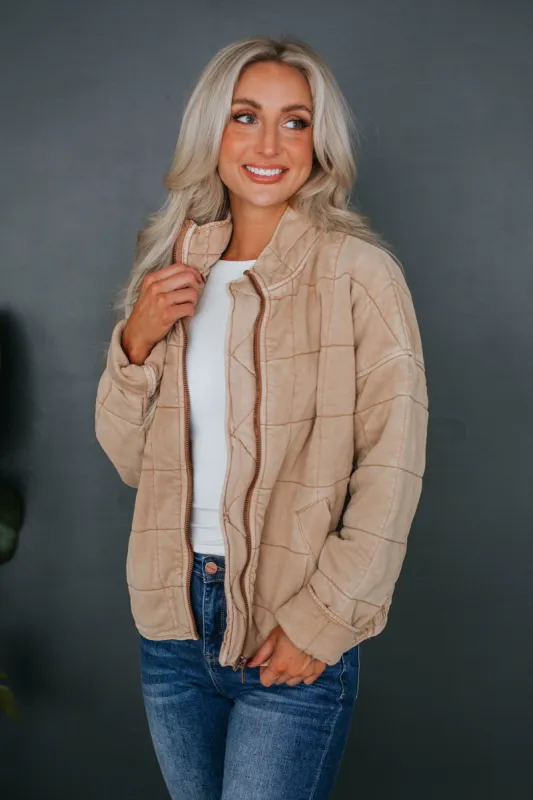 Zaiden Quilted Jacket - Almond sold by Wild Oak Boutique