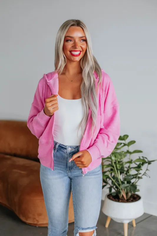 Maxwell Washed Zip-Up Hoodie - Orchid sold by Wild Oak Boutique