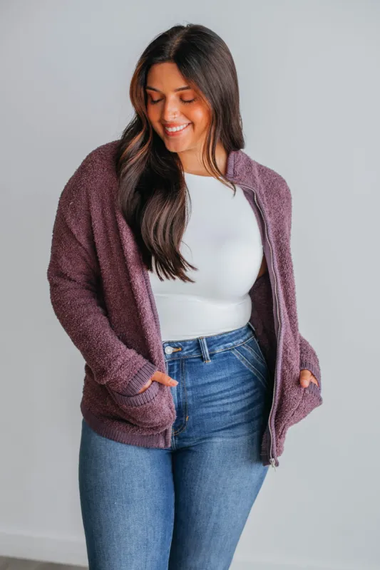 Reeva Sherpa Jacket - Grape sold by Wild Oak Boutique