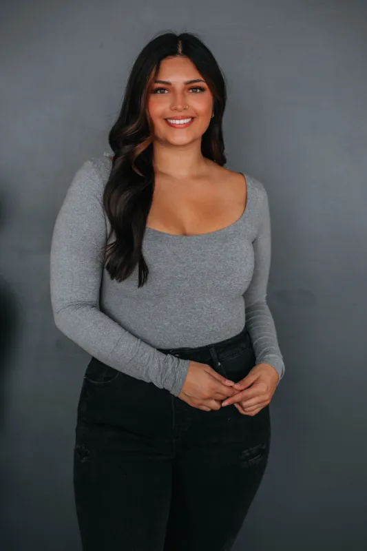 Nicolette Basic Bodysuit - Heather Grey sold by Wild Oak Boutique