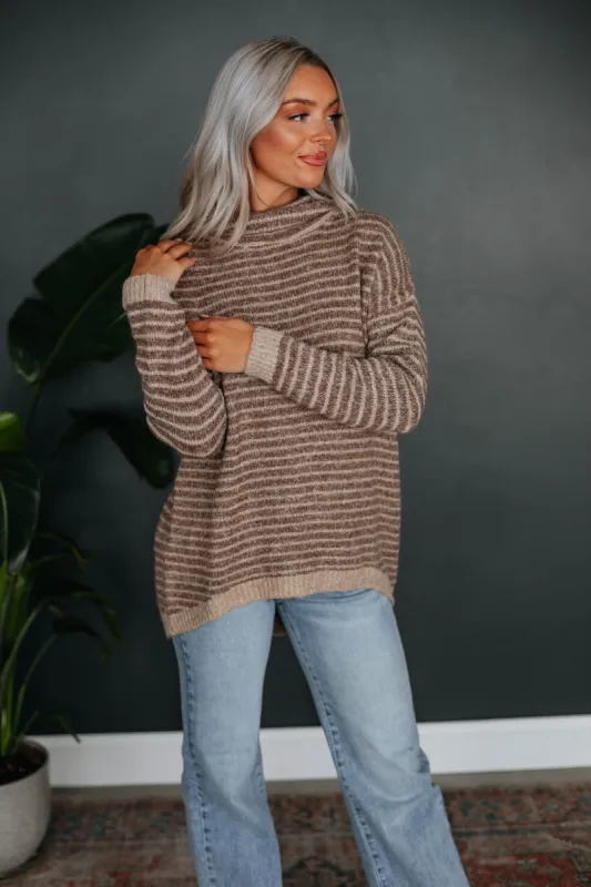 Lina Striped Sweater - Mocha Mix sold by Wild Oak Boutique
