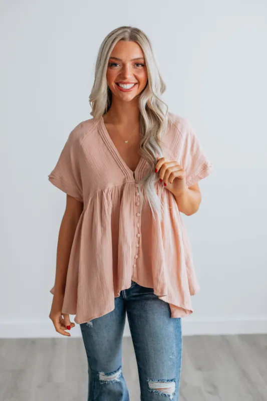 Abilene Babydoll Top - Blush sold by Wild Oak Boutique