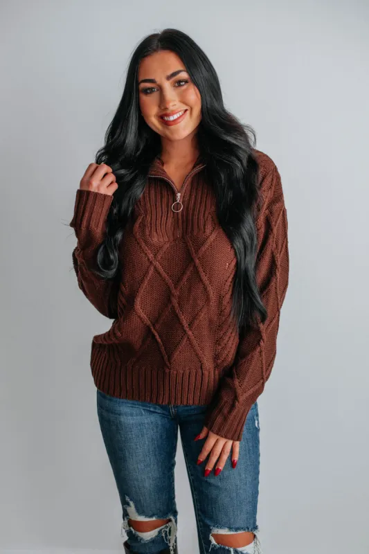 Belinda Half-Zip Sweater - Chocolate sold by Wild Oak Boutique