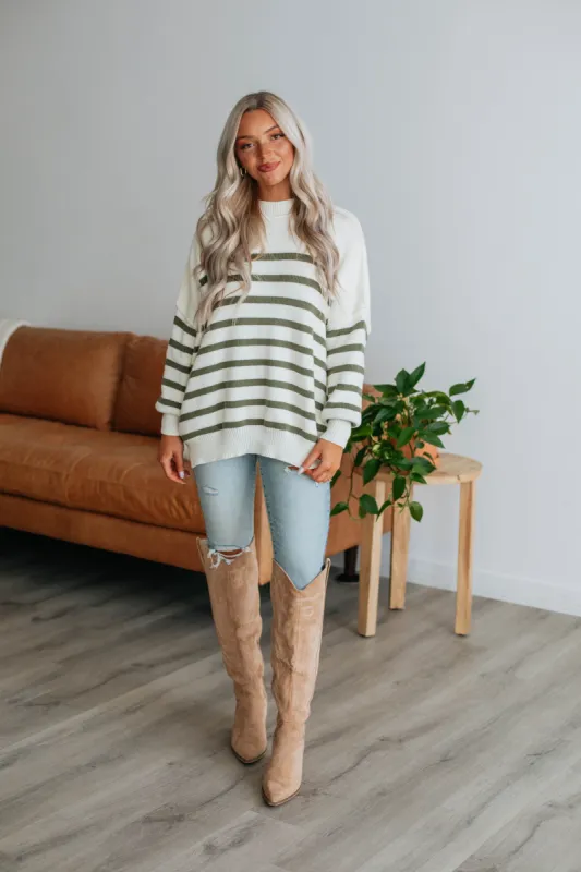 Darcie Striped Sweater - Olive made by Wild Oak Boutique