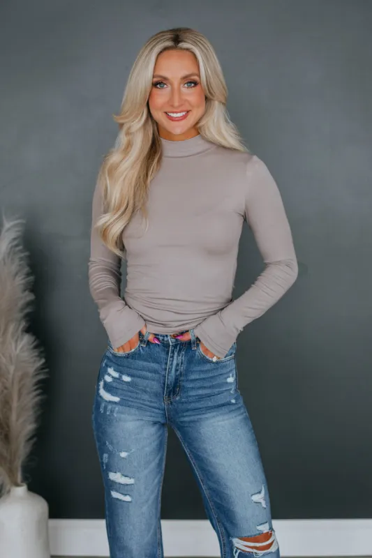 Celia Mock Neck Top - Latte sold by Wild Oak Boutique