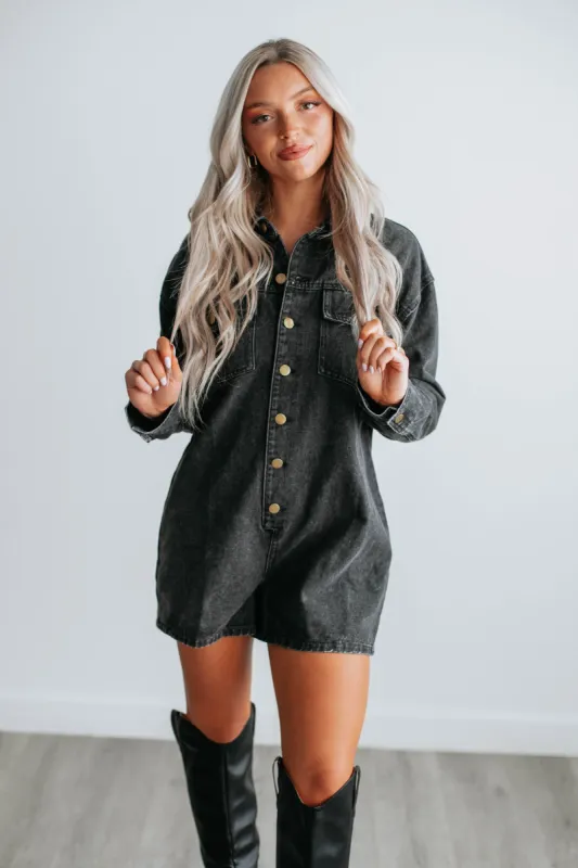 Twila Denim Romper sold by Wild Oak Boutique