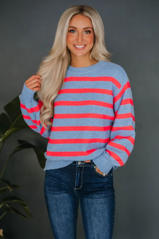 Carmilla Striped Sweater - Cornflower Blue Mix sold by Wild Oak Boutique