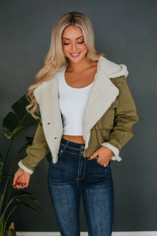 Becca Denim Jacket - Olive sold by Wild Oak Boutique