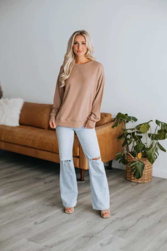 Eli Oversized Crewneck - Mocha sold by Wild Oak Boutique