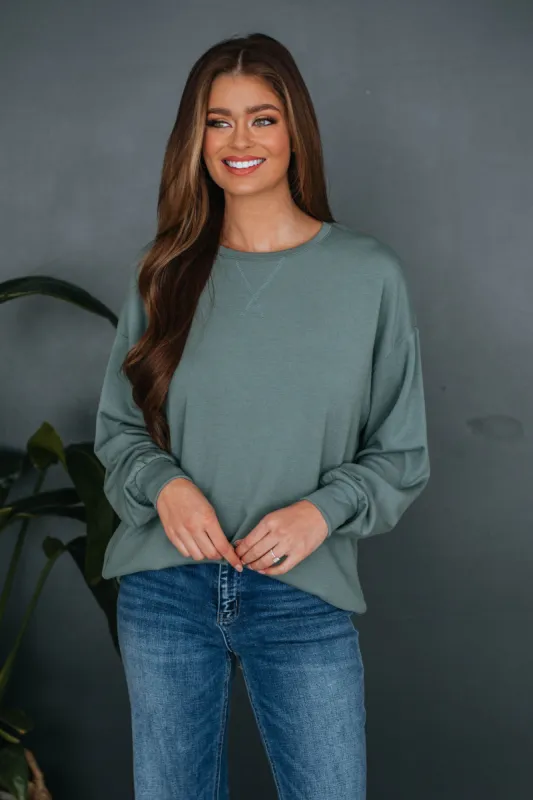 Eli Oversized Crewneck - Dusty Sage sold by Wild Oak Boutique