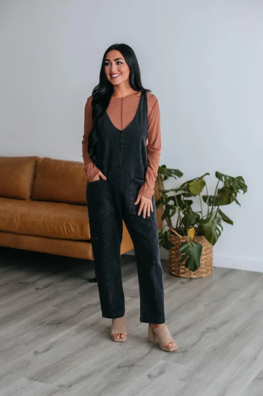 Marleigh Denim Jumpsuit - Vintage Black sold by Wild Oak Boutique