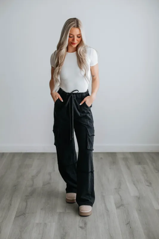 Jorie Cargo Lounge Pants - Black sold by Wild Oak Boutique