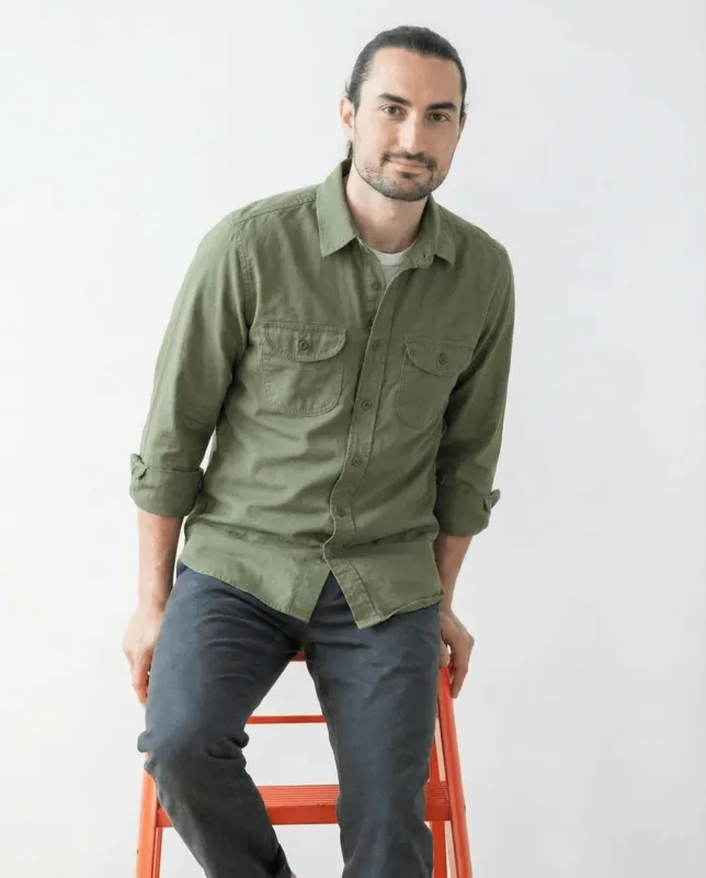 Walsh Work Shirt - 8 oz. Brushed Canvas - Army Green sold by Grown & Sewn