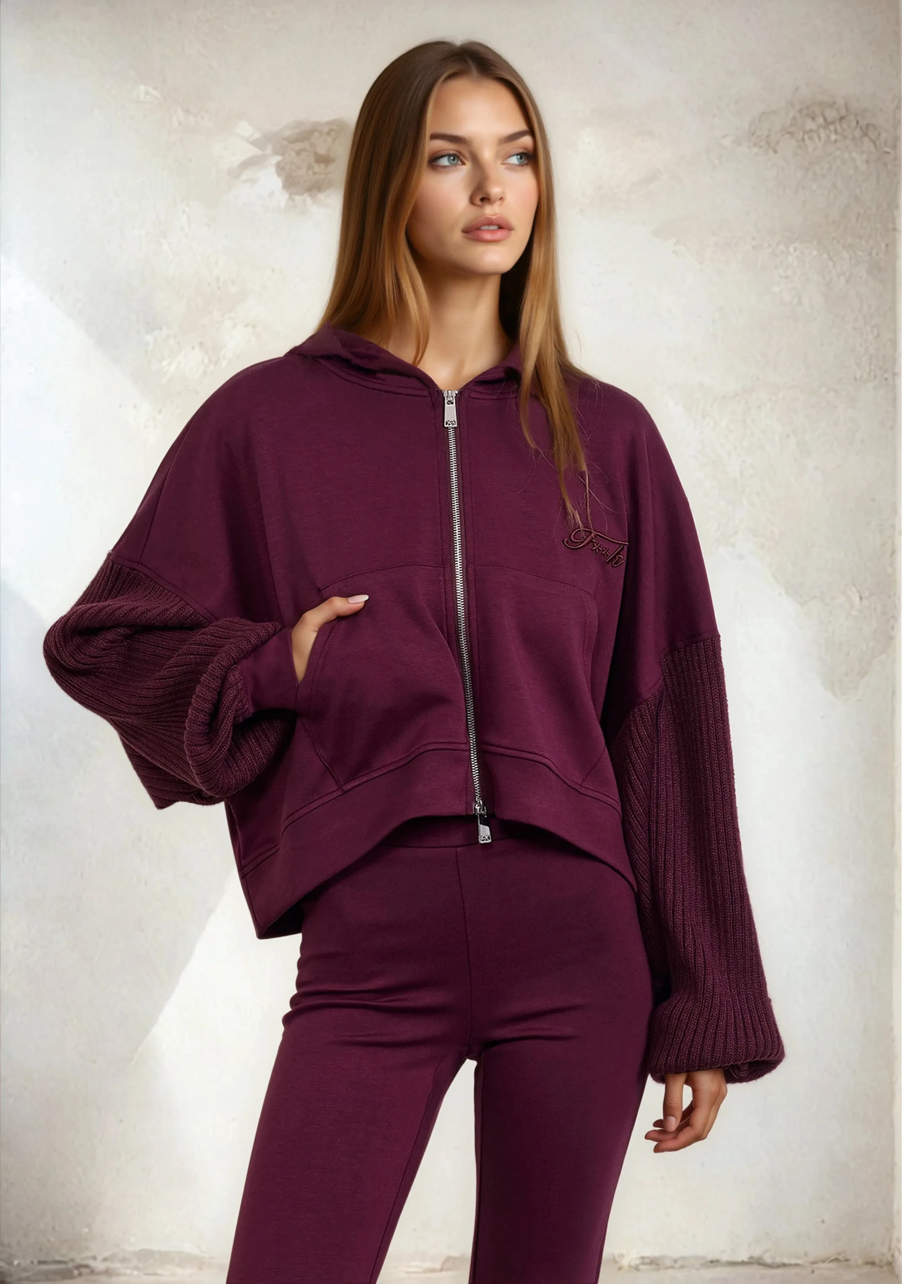 Woman hooded sweatshirt F**K Bordeaux W0302-BD sold by F**K Official product image thumbnail 4
